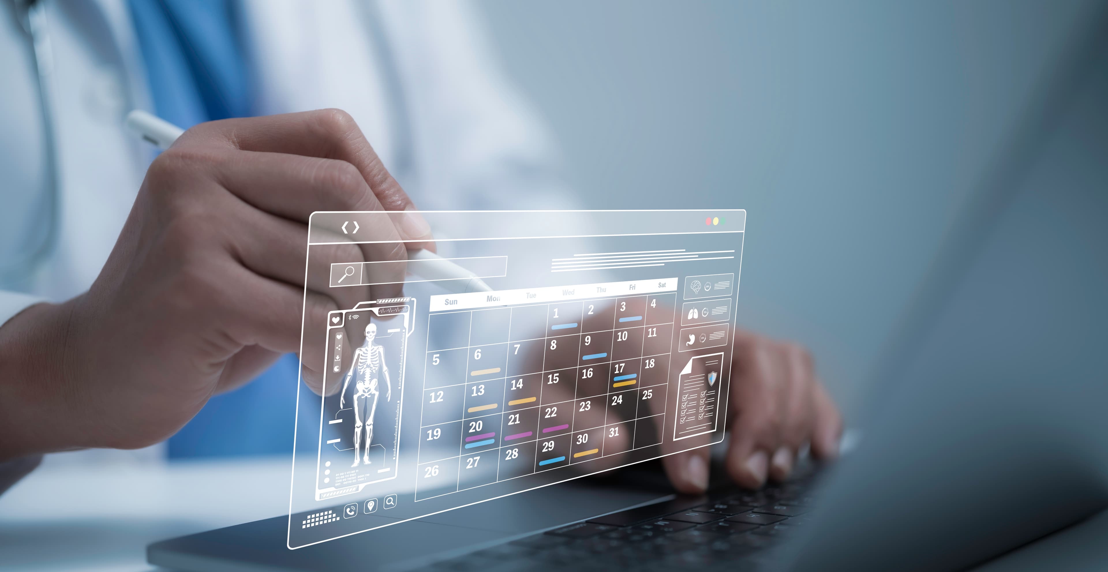 A healthcare scheduling dashboard displaying an optimised weekly roster across multiple hospital departments